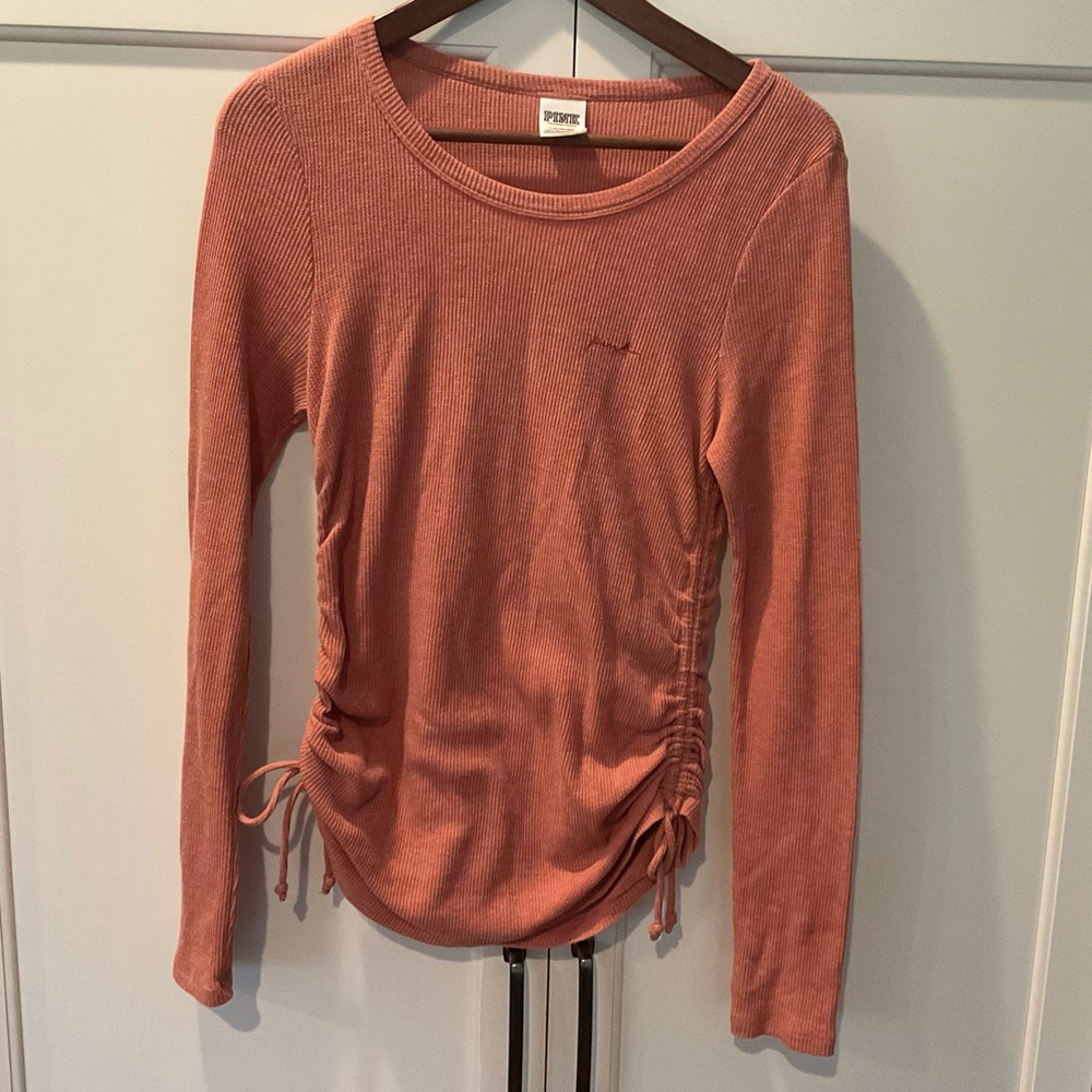 VS Pink Waffle Thermal Knit Top Sz L